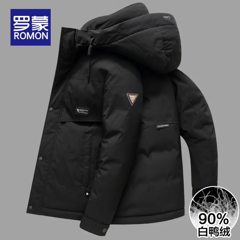 罗蒙男士短款羽绒服男冬季新款防寒时尚休闲保暖连帽冬天外套男款