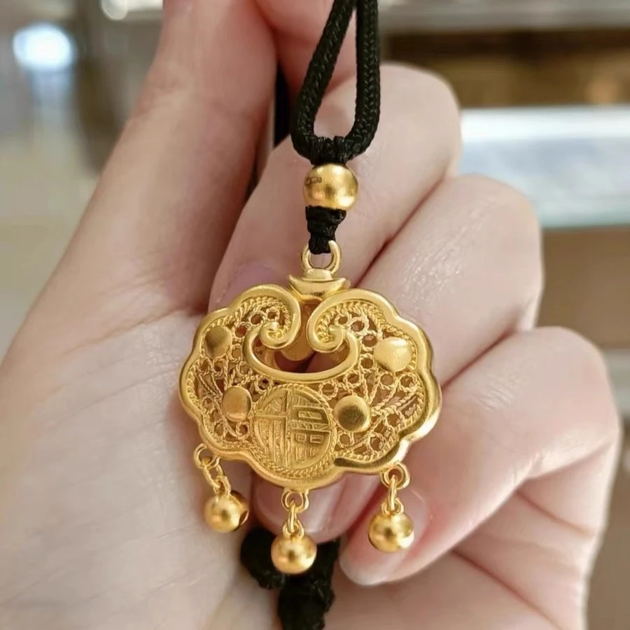 合金吊坠 福锁铃铛镂空吊坠 （带精编绳子）