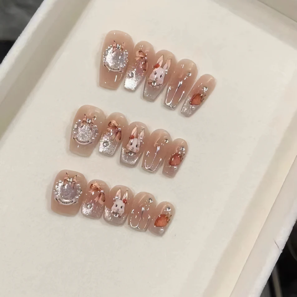 【洛可可兔】纯手工穿戴甲美甲贴穿戴式光疗甲冰透可爱渐变流行纯欲