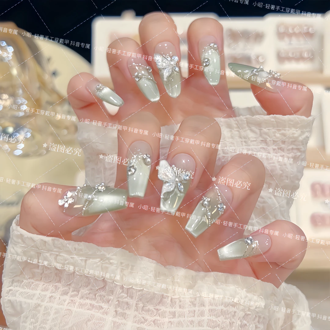 【茉莉】纯手工穿戴甲穿戴式光疗甲冰透渐变流行纯欲四季流行