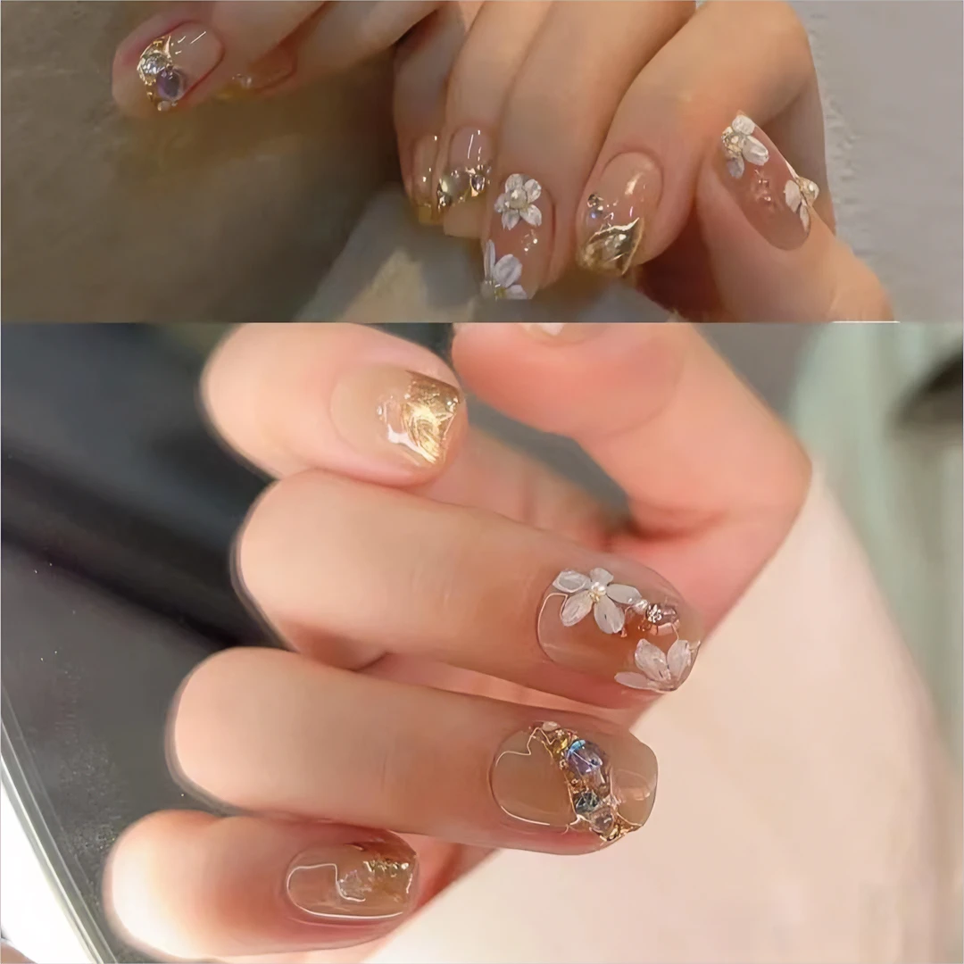 【陌上花开】纯手工穿戴甲美甲贴穿戴式光疗甲冰透渐变流行纯欲