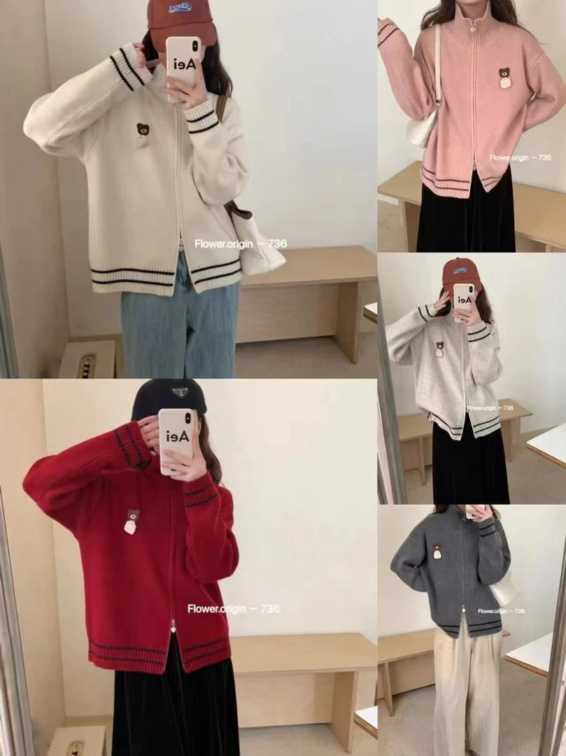 秋冬新款女韩版宽松学院风polo领羊毛衫百搭保暖套头纯色毛衣外套