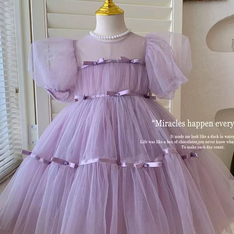 童装女童连衣裙夏季2024新款女孩夏装儿童泡泡袖礼服公主裙宴会