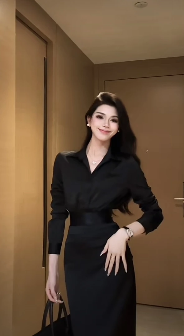 【韩综学姐】气质时尚收腰显瘦可调节衬衫上衣加半身裙两件套0800款