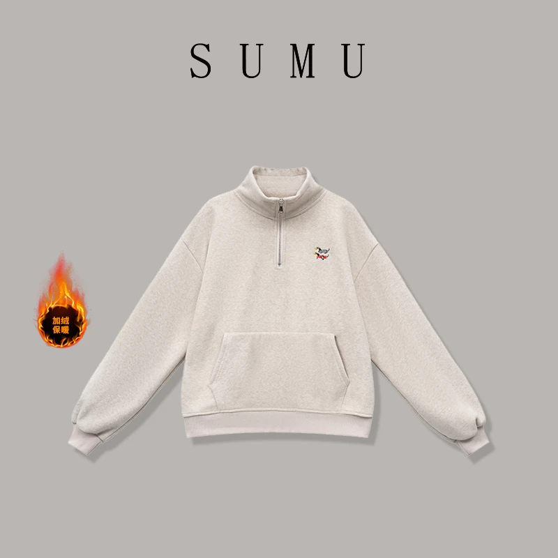 宿慕SUMU 女款加绒重工卫衣10-18冬款新款时尚百搭卫衣B1901P