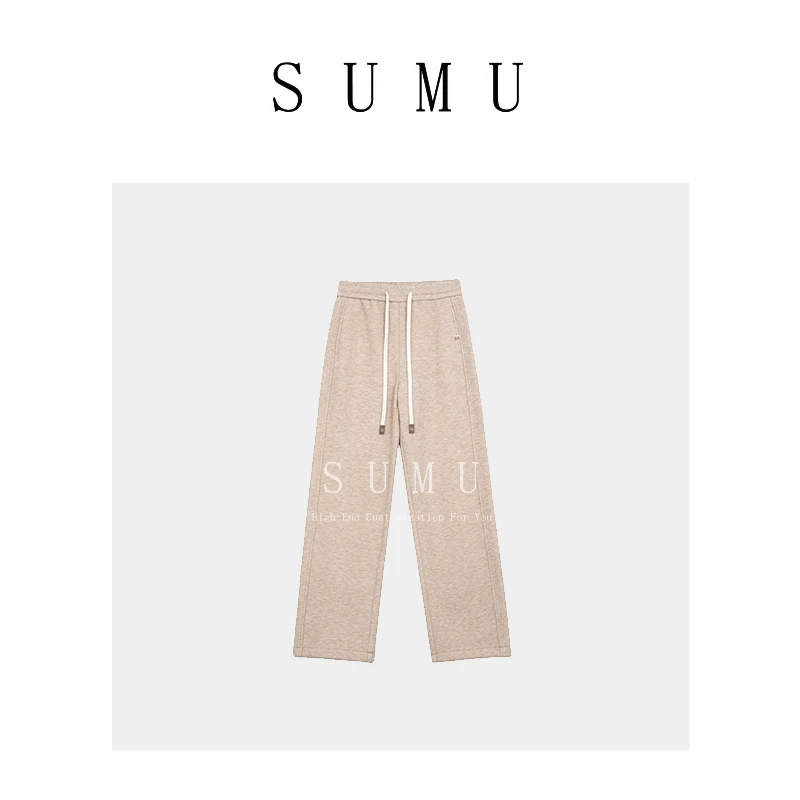 宿慕SUMU 女款加绒休闲裤冬季新款简约纯色阔腿裤836