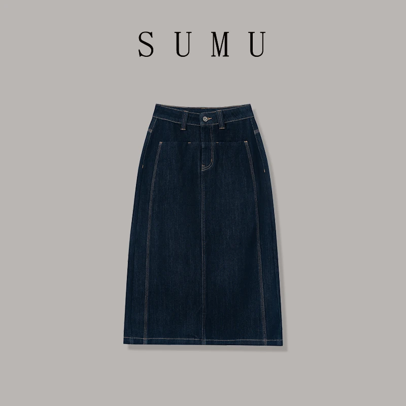 宿慕SUMU 女士半身裙 8-23 秋季2024新款时尚牛仔半身裙C99006