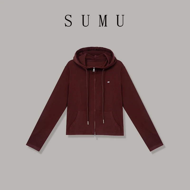 宿慕早秋长袖连帽开衫外套女9-9秋季新款小个子短上衣B1900F