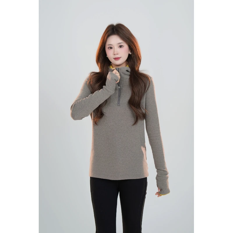 宿慕SUMU 女款保暖拼色连帽卫衣 12-7冬季新款百搭帽衫B1905J