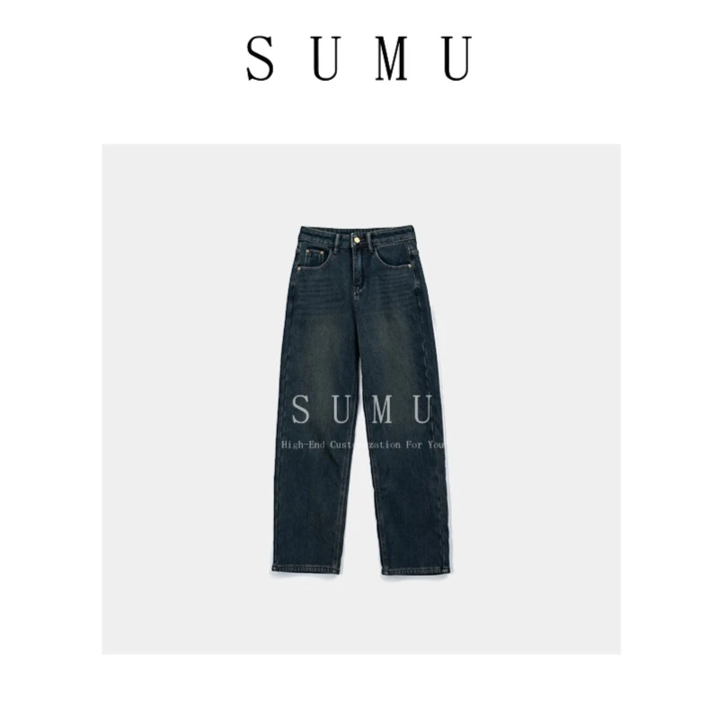 宿慕SUMU 女士加绒牛仔裤 11-21冬季2023新款显瘦阔腿裤裤35298