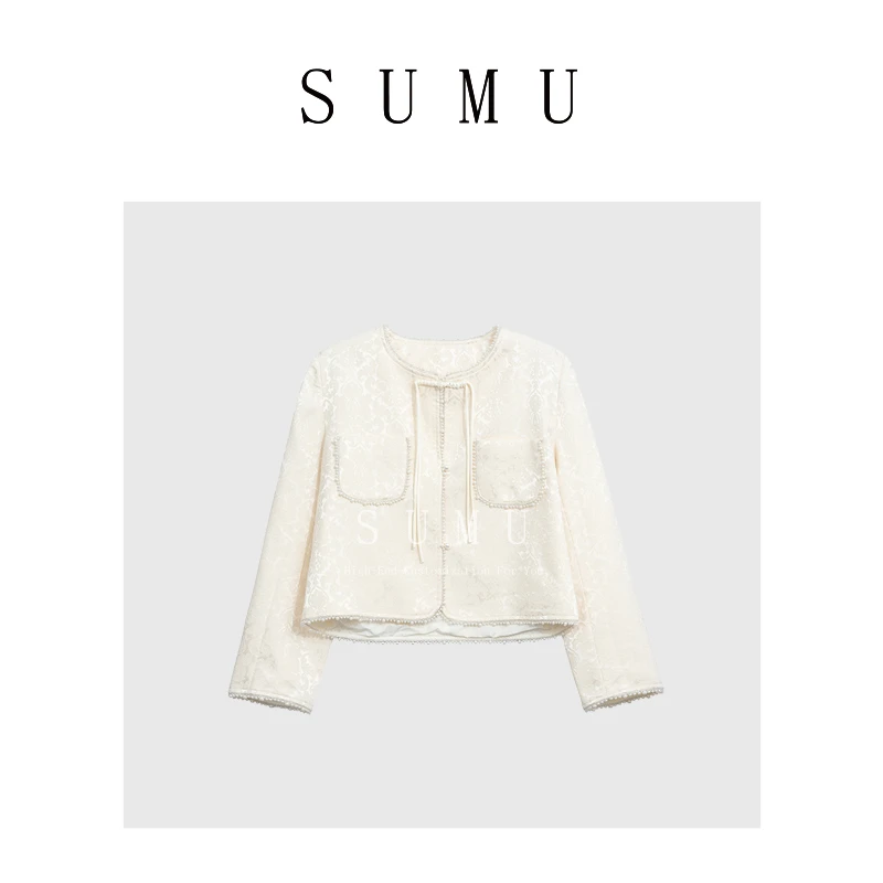 宿慕SUMU 钉珠小香风外套春季新款百搭长袖上衣女2252