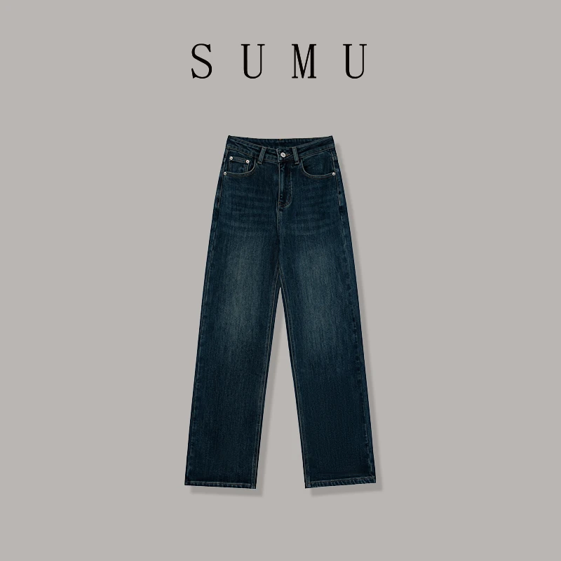 宿慕SUMU 女款加绒窄版牛仔裤 10-24秋季新款时尚长裤A4502B