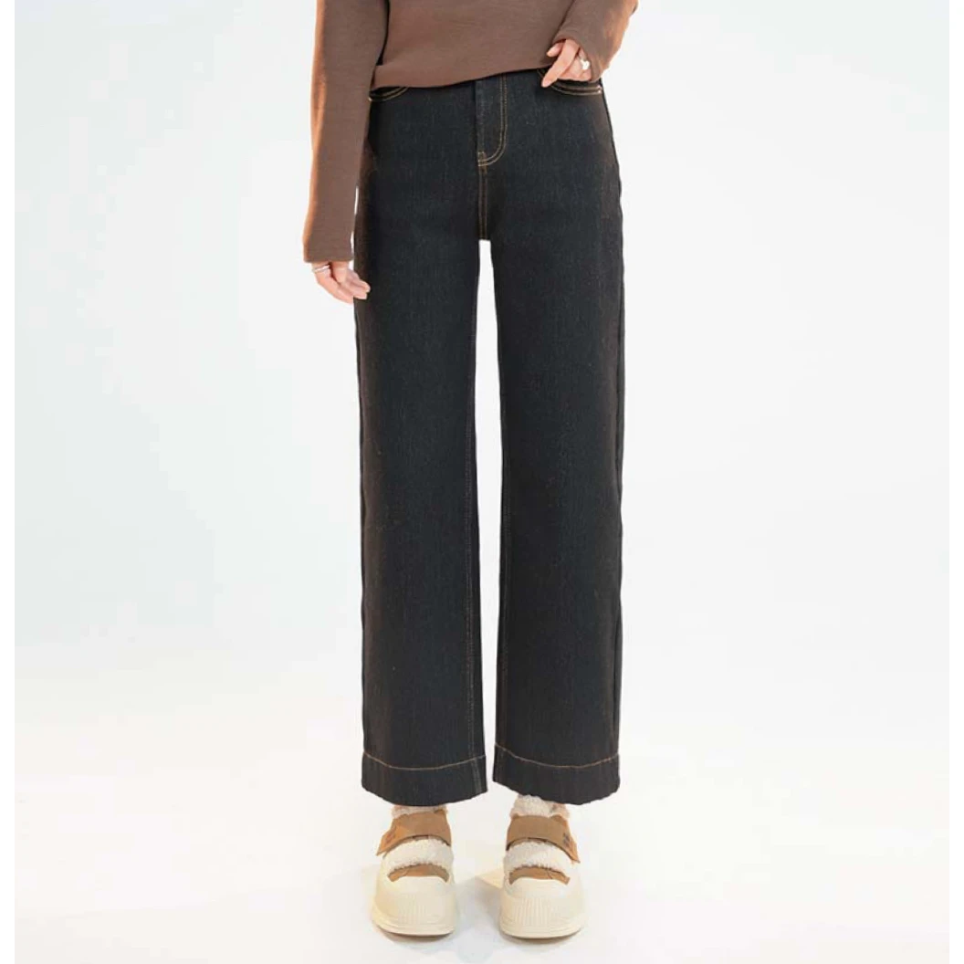 宿慕SUMU 女款加绒直筒牛仔裤 11-4冬季新款百搭牛仔裤C9903O