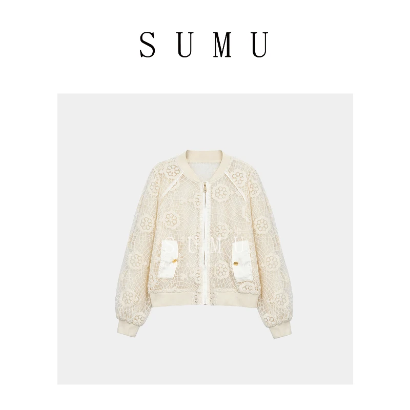 宿慕女款重工蕾丝提花外套春夏新款时尚百搭小个子上衣1065