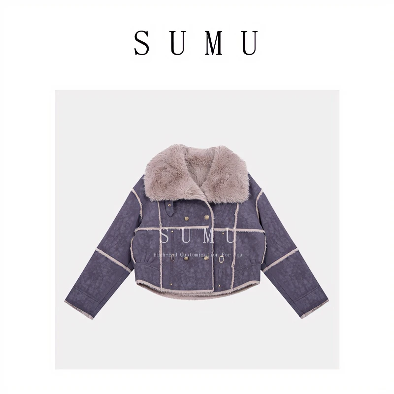 宿慕SUMU 大翻领外套冬季新款时尚百搭加厚女款上衣8865