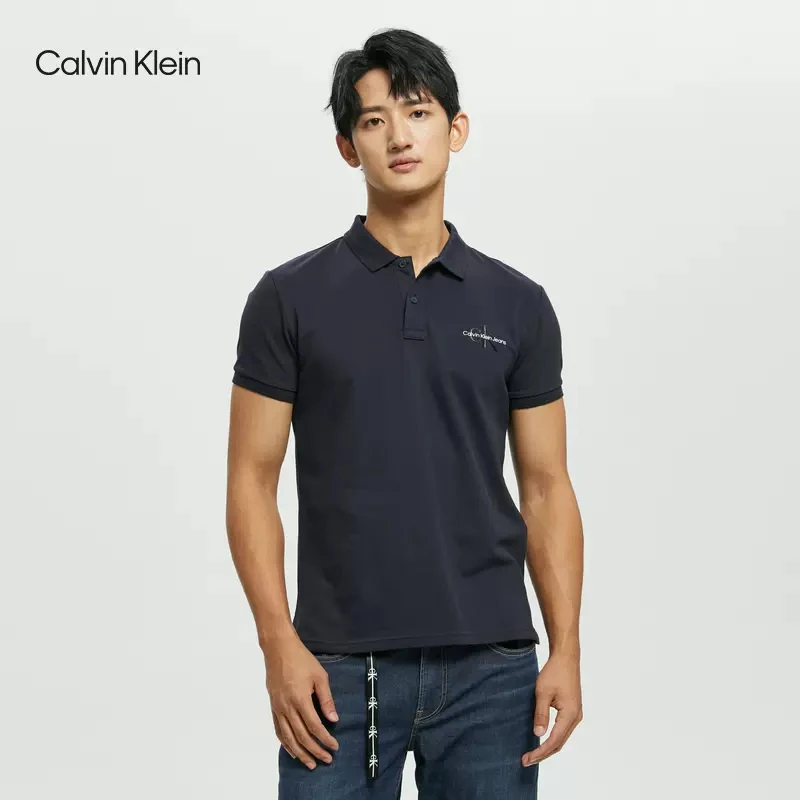 CK Jeans秋冬男士时尚镶边翻领交叠LOGO修身短袖POLO衫