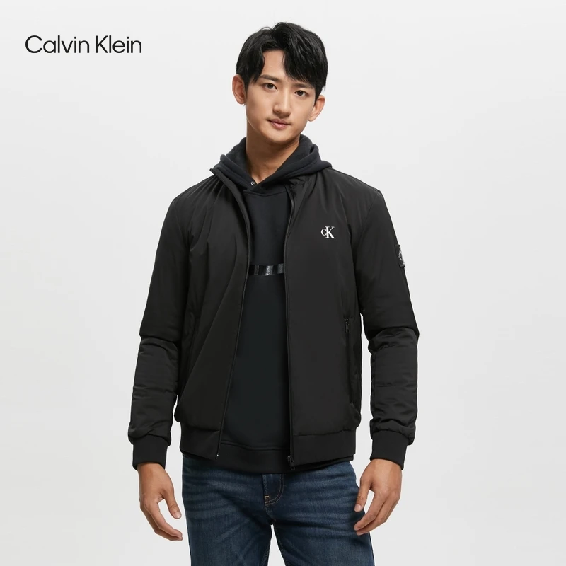 CK Jeans秋冬男士简约休闲小立领保暖行政夹克夹棉外套J323062
