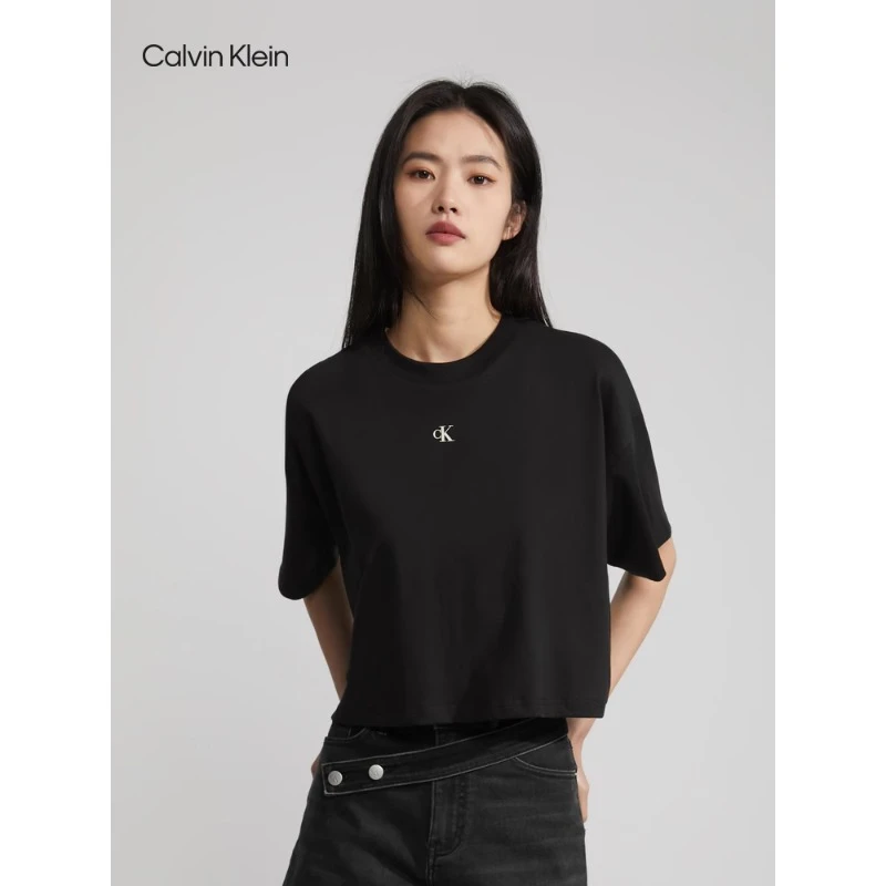 CK Jeans夏季女士休闲字母舒适圆领欧若风穿搭短袖T恤J222179