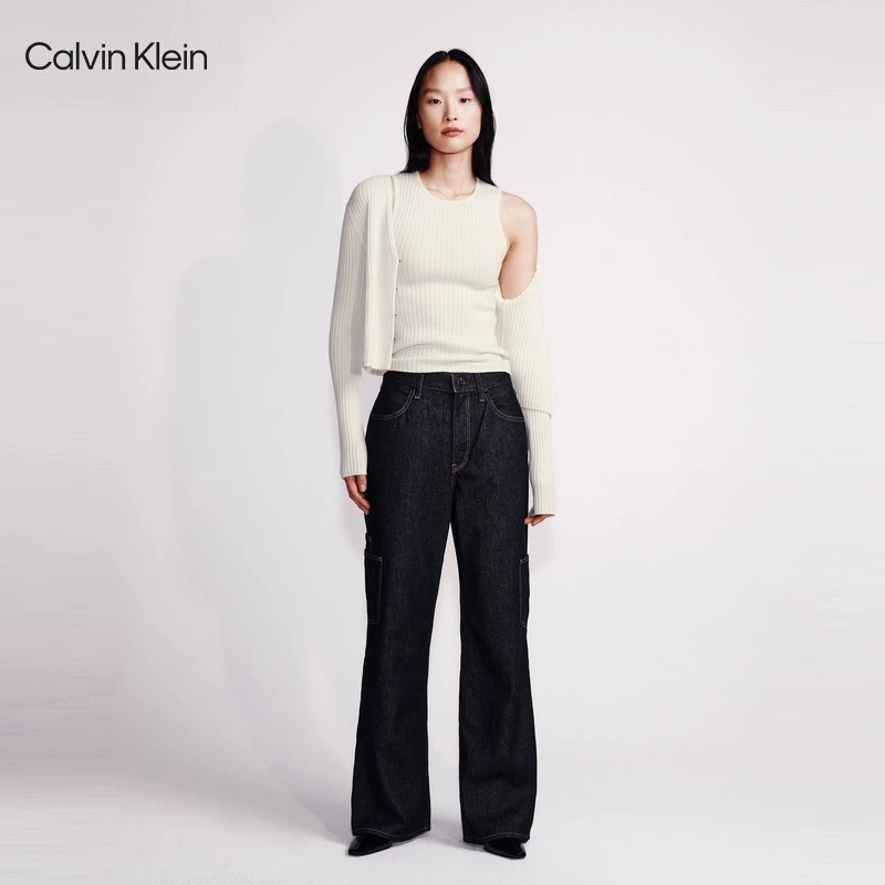 CKJeans25早春女士本命年高腰阔腿牛仔裤40449WF