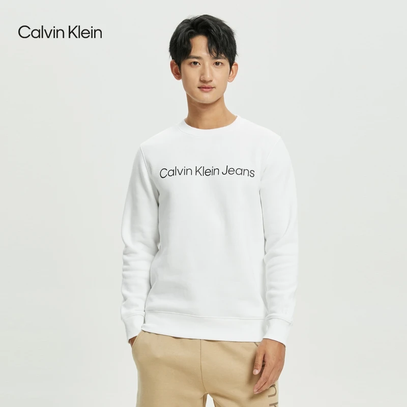 CK Jeans秋冬男女情侣中性时尚圆领印花加绒套头卫衣J322333