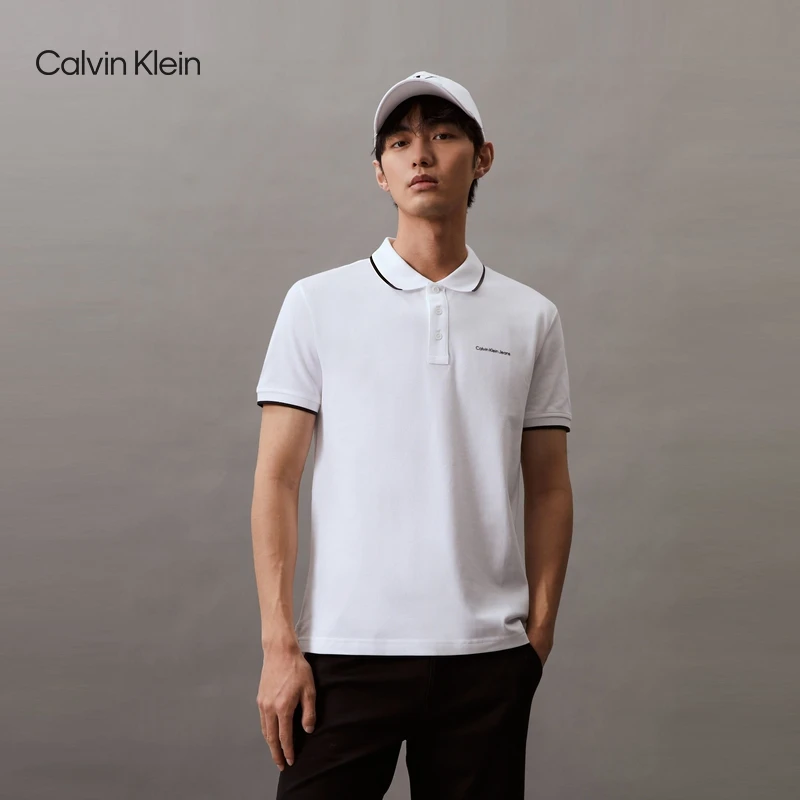 CK Jeans夏季男士商务休闲通勤字母镶边多色短袖T恤POLO衫