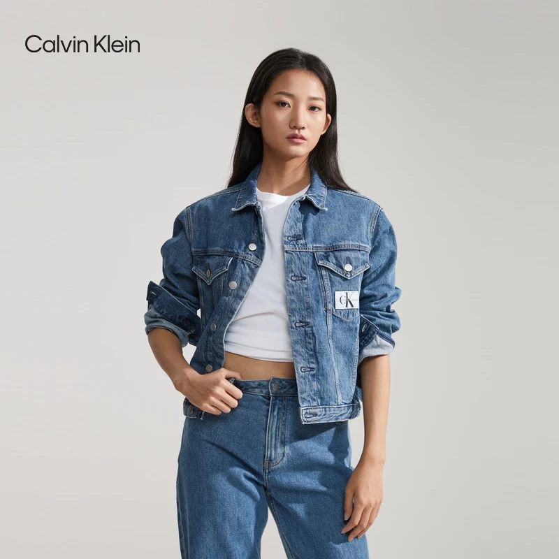 CK Jeans秋冬女士简约布标牛仔外套J223849