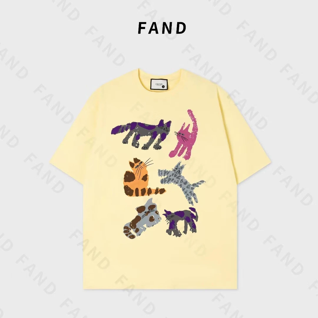FAND【欧货猫猫】2024新品夏季情侣装彩绘印花宽松圆领短袖T恤