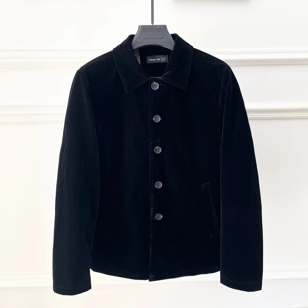 2025春季新版金丝绒翻领夹克男士百搭休闲外套品质短款高级感外套