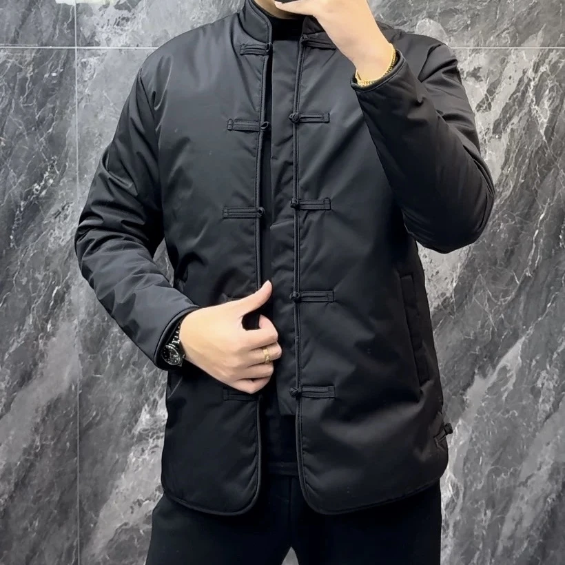 2024冬季新款唐装棉服中国风立领薄棉外套新中式百搭纯色棉外套