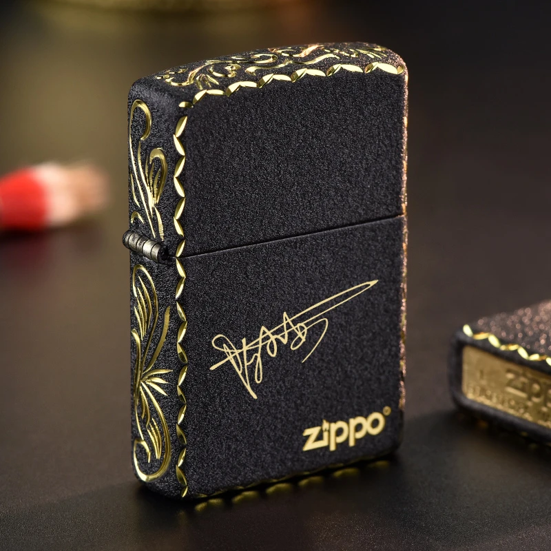 ZIPPO正品打火机黑裂漆定制经典磨砂签名防风煤油打火机-男士礼物