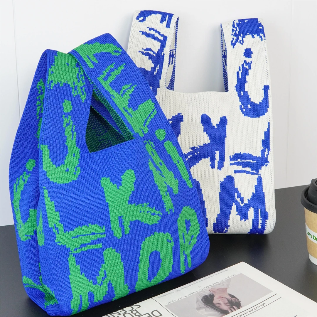 新款时尚手提包学生百搭手拿编织手拎包小众设计字母休闲手提袋女