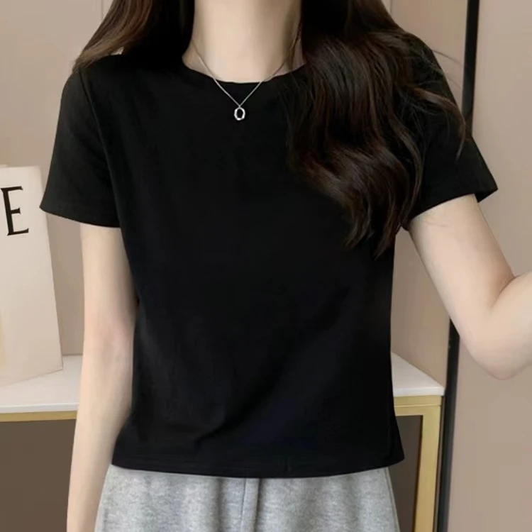 真维斯无界百搭短袖圆领欧若风t恤女款2025年黑色洋气上衣百搭女