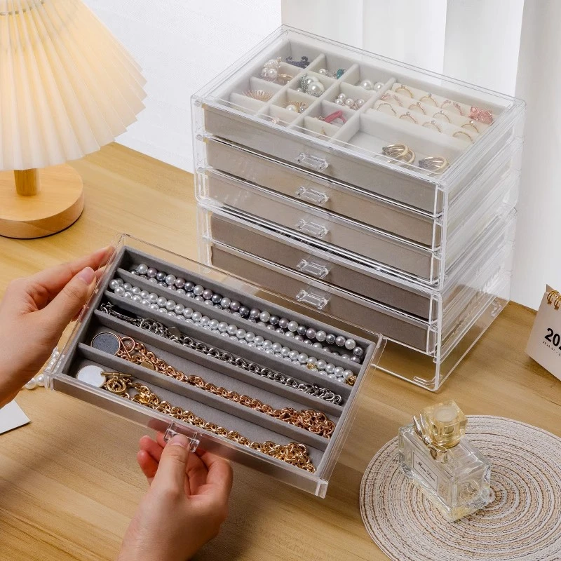多层抽屉式首饰盒新款耳环项链整理分格戒指耳钉抗氧化饰品收纳盒