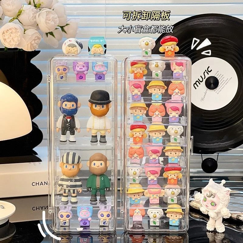 透明萌粒收纳盒桌面多层手办盲盒展示架带盖防尘泡泡玩偶马特盒子