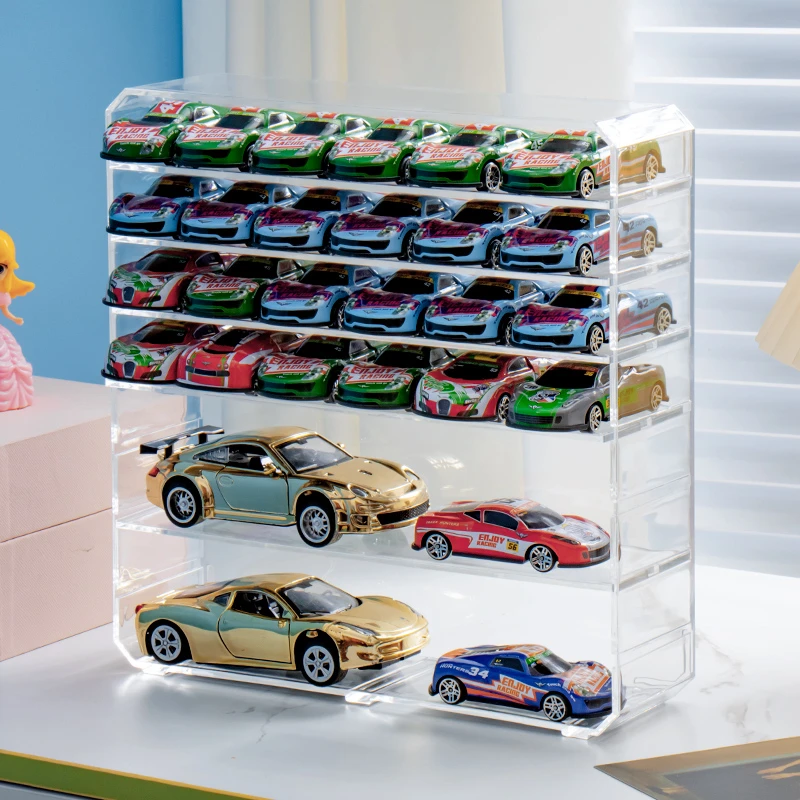 玩具车模型亚克力收纳盒子儿童合金小汽车多层分格透明桌面置物架