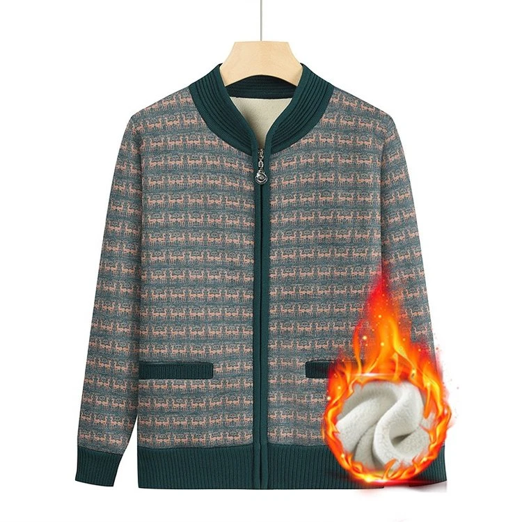 俞兆林中老年秋冬季女奶奶毛衣加绒加厚针织开衫50岁妈妈装老人休