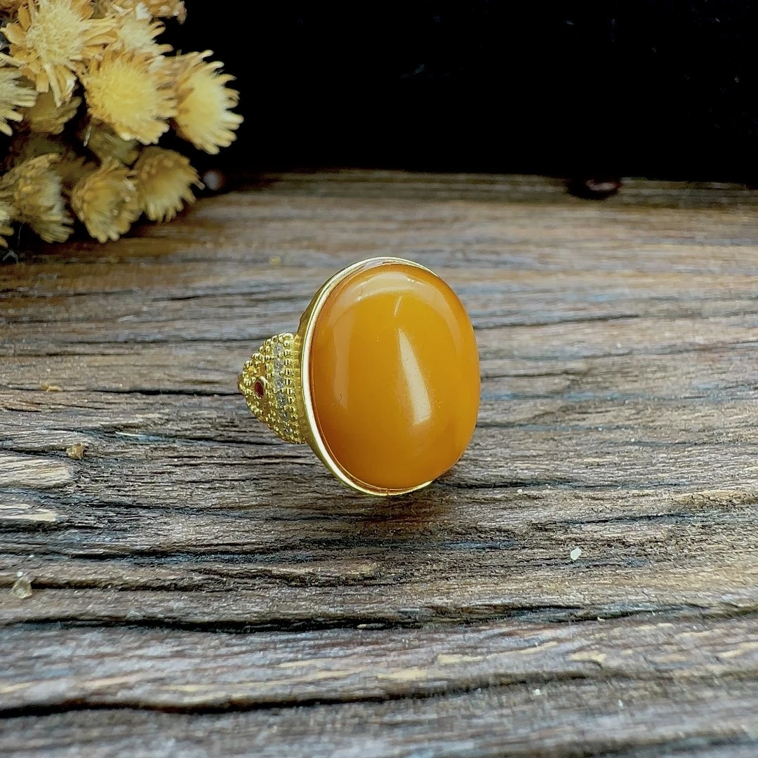 【柿柿如意】老蜡金色蝴蝶闪钻椭圆镶嵌多样性中古S925银镀金女戒