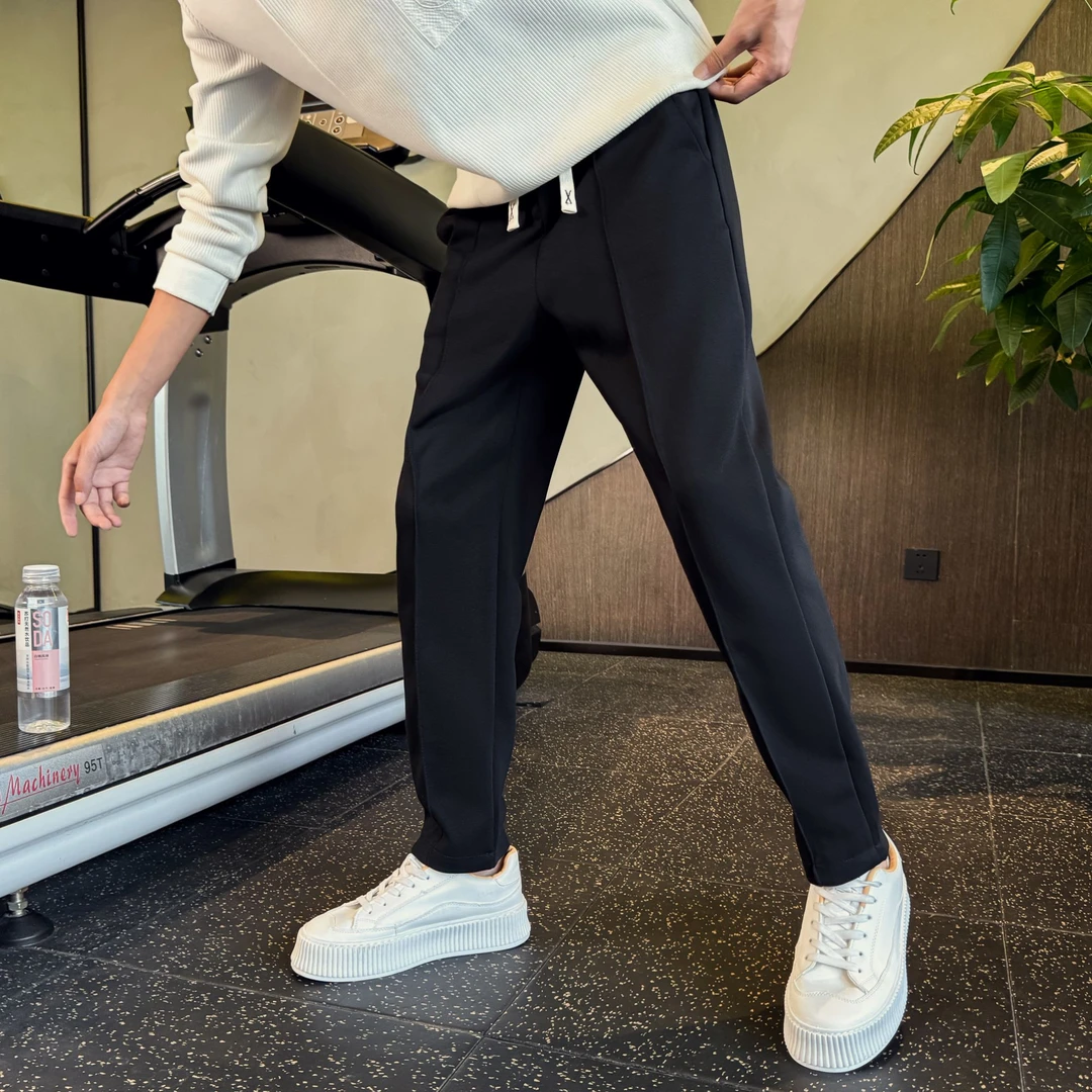 男款黑色卫裤潮牌直筒裤纯色百搭男裤2024新款裤子潮流运动休闲裤