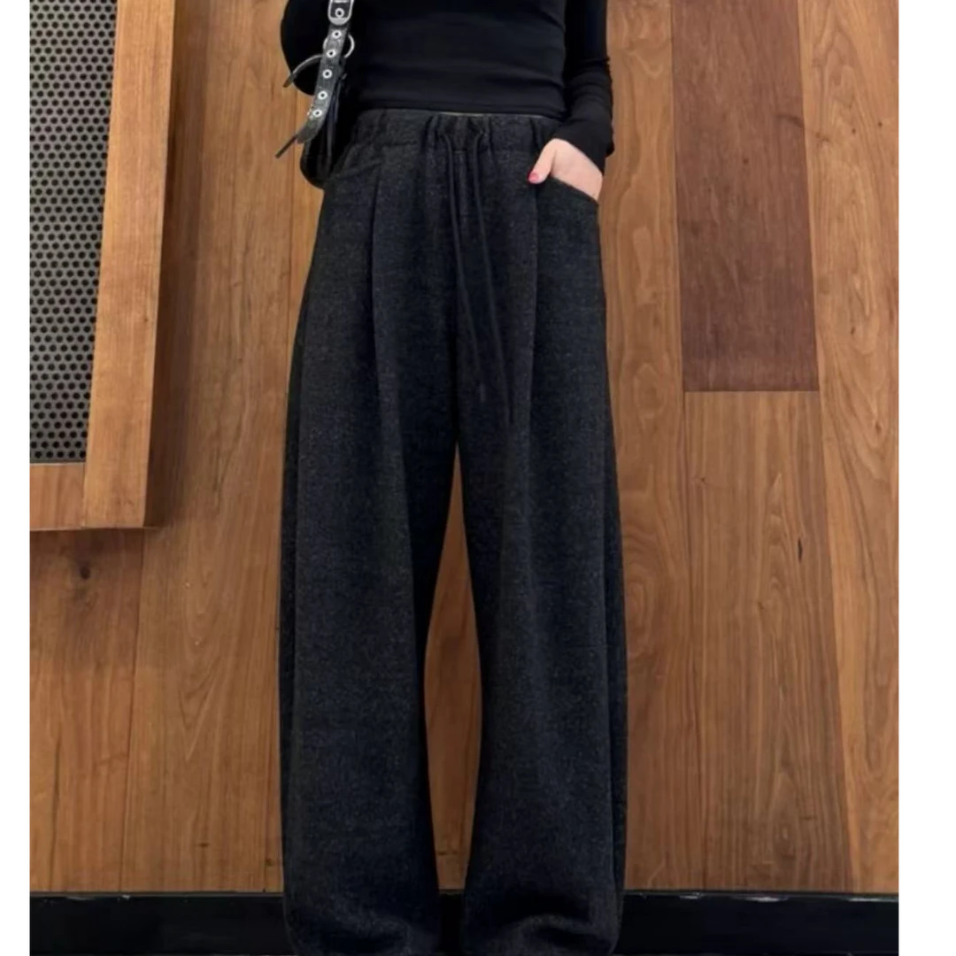 日韩系羊绒云朵绒加绒灯笼气球阔腿裤女秋冬休闲弯镰刀香蕉裤3248