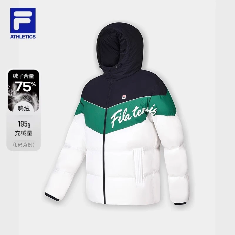 FILA斐乐男装【拼色连帽羽绒服】2023保暖亲肤通勤外套A11M343901F