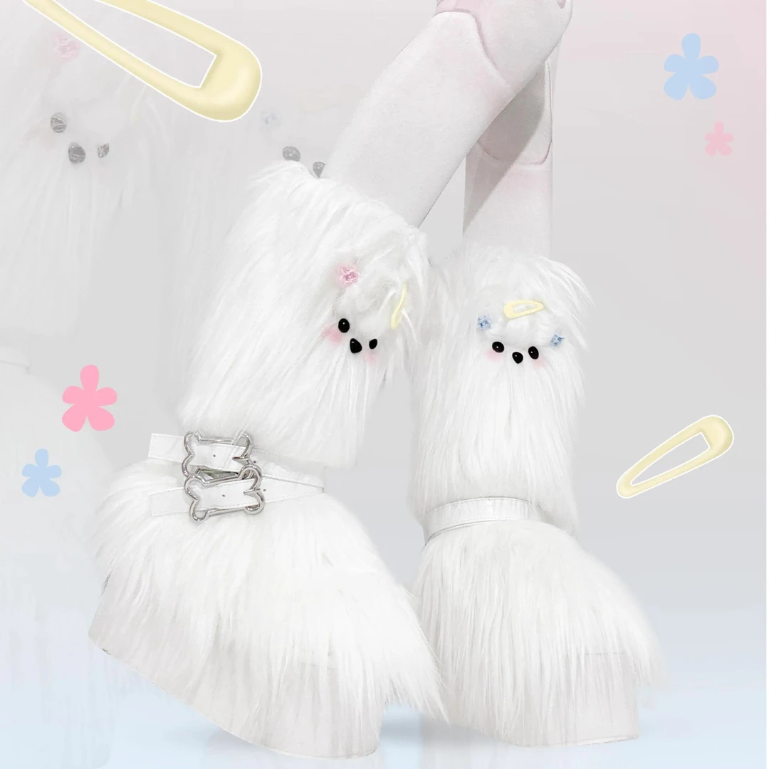 GURURU马尔济斯物语 原创y2k亚文化厚底甜酷长毛小狗时装靴QQ秀