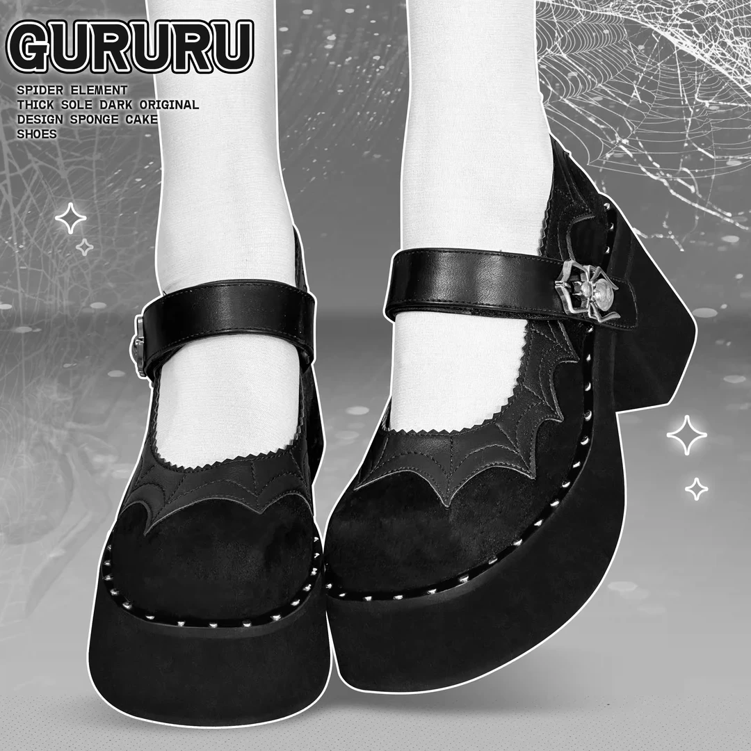 GURURU蛛莉亚 原创蜘蛛哥特亚文化暗黑厚底玛丽珍复古厚底高跟鞋