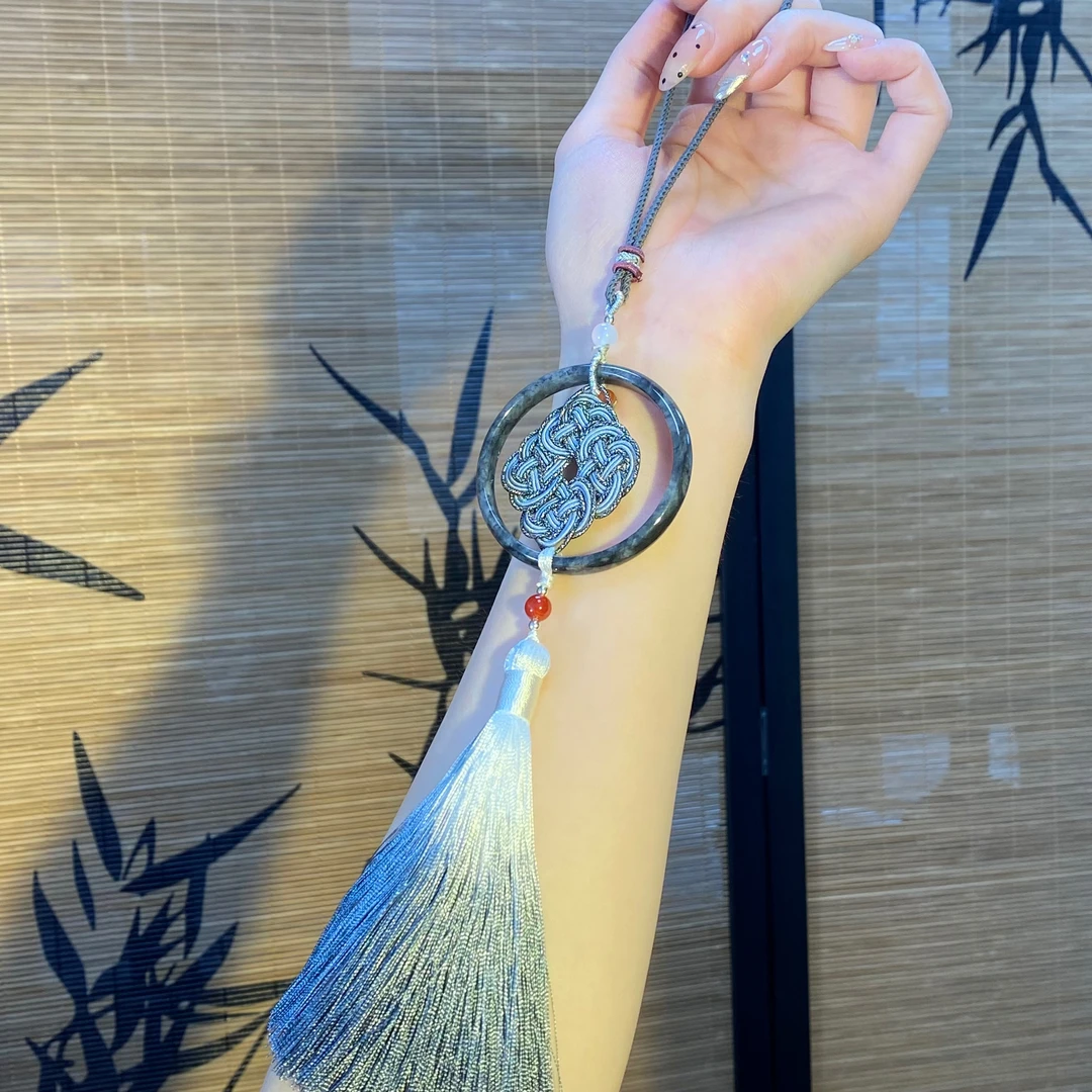 翡翠乌鸡圆环中国结挂件 流苏车挂包挂