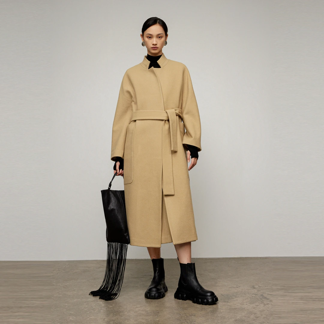 M.TSUBOMI/子苞米【新年、龙年】高级气质毛呢大衣修身半高领绵羊毛