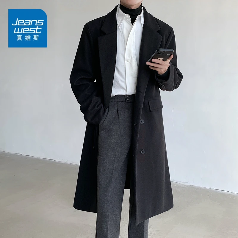 真维斯中长款毛呢大衣春秋款高级感痞帅韩版过膝风衣潮流呢子外套