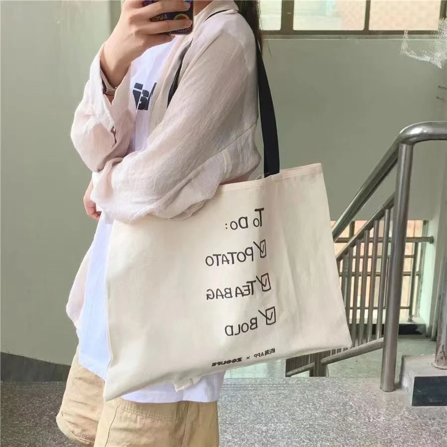 6041时尚ins字母休闲慵懒风单肩包购物袋小清新文艺范书袋帆布包
