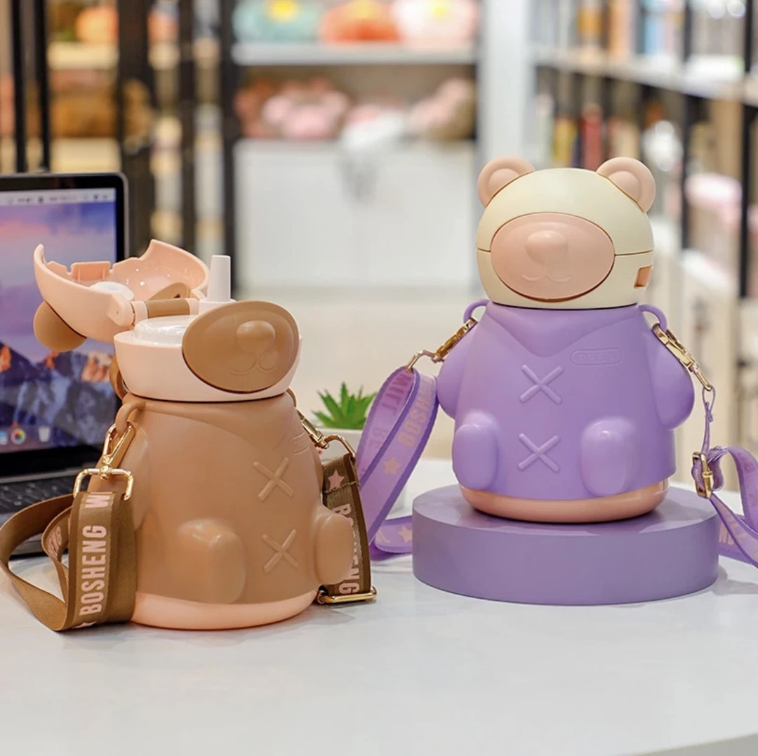 小熊保温杯食品级儿童高颜值大容量便携运动水壶