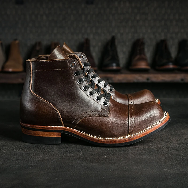 TickTock310horweencxlstitchdown肉桂蜡肉皮外翻复古男士工装靴