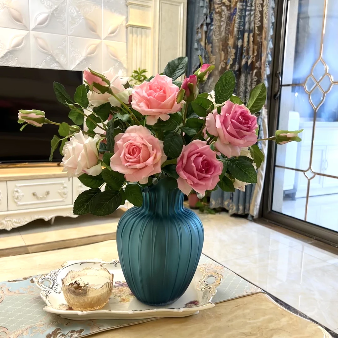 花妍3头多色高端仿真手感保湿玫瑰花家居橱窗软装摆件简约装饰品