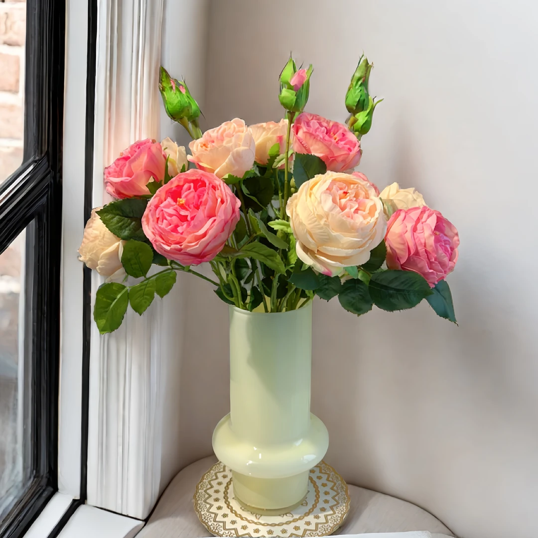 花妍轻奢保湿手感3头奥斯汀仿真玫瑰套装高端假花装饰品家居摆件